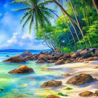Красивая природа фото обои море пляж 254x184 см 3Д Вид на пальмы за  полукруглым кирпичным проемом (ID#1754673121), цена: 850 ₴, купить на  Prom.ua