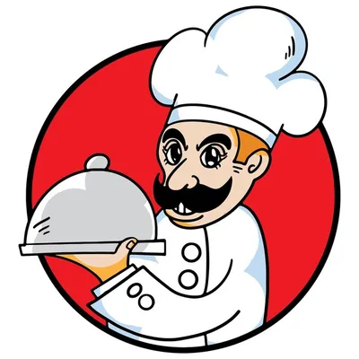 мультяшный логотип счастливого шеф-повара, готовящего еду с чашей и виском  Иллюстрация вектора - иллюстрации насчитывающей варить, еда: 222980548