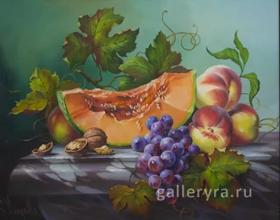 Натюрморт с фруктами на мраморном выступе LIJA2, Линдхорст Якобус -  печатаные картины, репродукции на холсте на UkrainArt