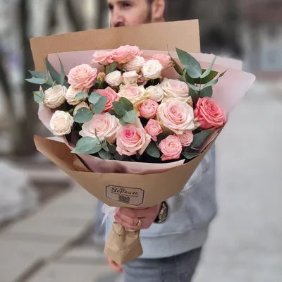 Букет из 25 нежно-розовых роз 50 см (Россия) купить в СПб в  интернет-магазине Семицветик✿