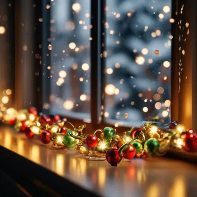 🌲 новогодние гирлянды, фокус, окно…» — создано в Шедевруме
