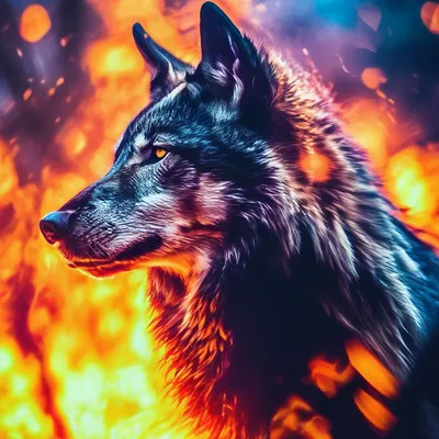 Огненный волк Огненный волк на фоне…» — создано в Шедевруме
