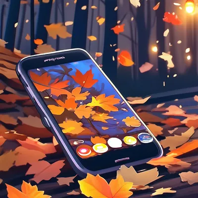 Смартфон сверху с осенними листьями | Премиум Фото