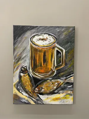 Натюрморт с пивом и рыбой» картина Васильевой Людмилы (бумага, акварель) —  купить на ArtNow.ru