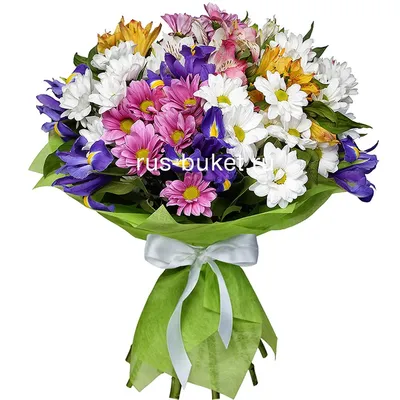 Букет Полевые цветы» с ирисами, альстромериями и хризантемами - купить в  Москве за 4 540 руб