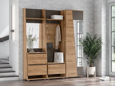 Купить на заказ мебель в прихожую «Грейлинг» в скандинавском стиле, два  шкафа и тумба