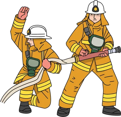 Пожарник тушит пожар, позади него …» — создано в Шедевруме