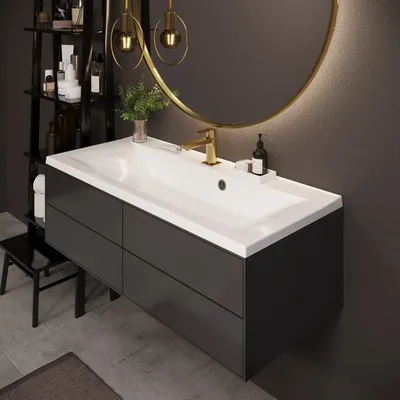 Мебель для ванной STWORKI Берген 100, белая с темной столешницей, раковина  Moduo 55 Leaf по цене от производителя (код: 549593) - купить на  официальном сайте бренда