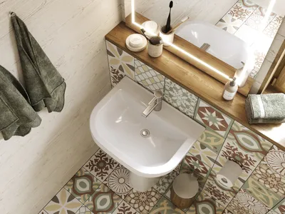 Раковина чаша в современном классическом интерьере ванной комнаты.