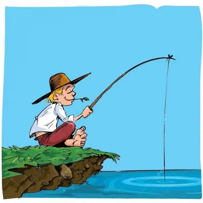 Рыбак с удочкой рыболовную. Равновеликий рыбак с удочкой рыболовную рыбы на  берегу озера или реки. Рыбак стоит внутри Иллюстрация вектора - иллюстрации  насчитывающей отдых, шарж: 214778286