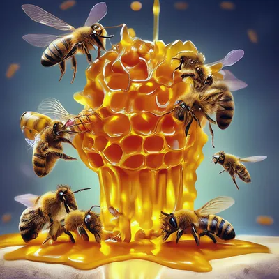 Соты меда с пчелками яркая сочная …» — создано в Шедевруме