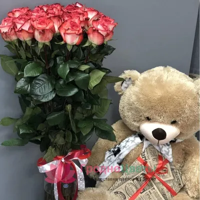 Набор цветы с мишкой Томи Розы с медведем заказать в Гродно: доставка,  цена, фото