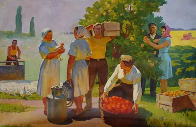 Художник Хохлов Ф.И. 1922, цена картины Уборка урожая 200-300 см. холст  масло