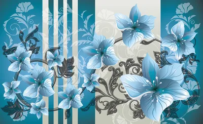 Обои в зал фото 184x254 см Синие цветы на вензелях (1205P4A)+клей купить по  цене 850,00 грн