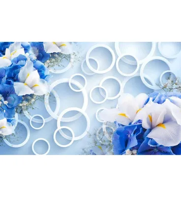 Фото обои в зал 254х184 см Синие цветы на белых стеблях (1234P4)+клей по  цене 850,00 грн