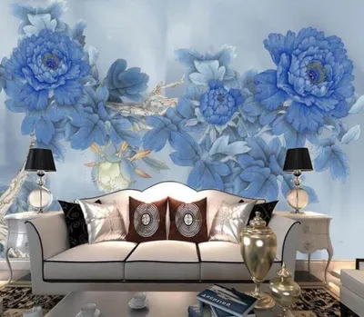 ᐉ 3д обои синие цветы и белые круги на стене | Стереоскопические обои для  стен купить недорого — компания Textura Wall