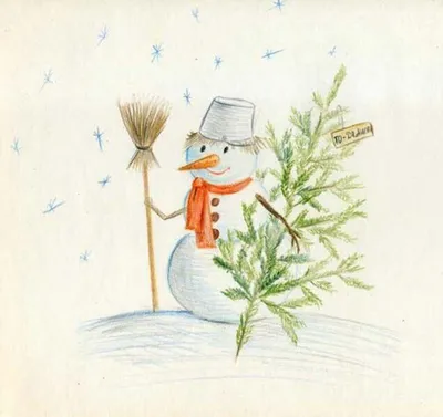 Снеговик приветствует Зимние рисунки раскраски