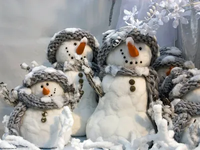 Семейка снеговиков. - Эксклюзивные игрушки и сувениры из льна от  производителя - Арт-студия \"Решетняк\"