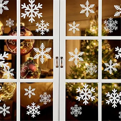 Набор многоразовых новогодних снежинок на окно, наклейка на Новый год  купить по цене 79 ₽ в интернет-магазине KazanExpress