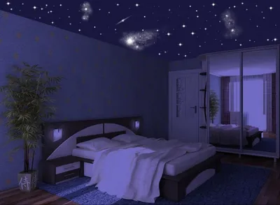 спальня с видом на город ночью с луной, сияющей над Стоковое Фото -  изображение насчитывающей конструкция, украшение: 272666624