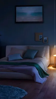 Стильный интерьер спальни ночью :: Стоковая фотография :: Pixel-Shot Studio
