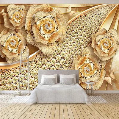 Купить Европейский стиль 3D стерео алмазный цветок ювелирные изделия обои  Гостиная ТВ диван спальня роскошный домашний декор обои фото фрески | Joom