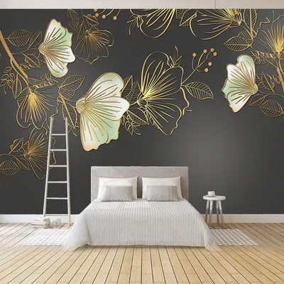 Купить Настенные обои 3D стерео европейские роскошные золотые листья гинкго  фото настенная живопись гостиная спальня кабинет домашний декор  классические обои | Joom