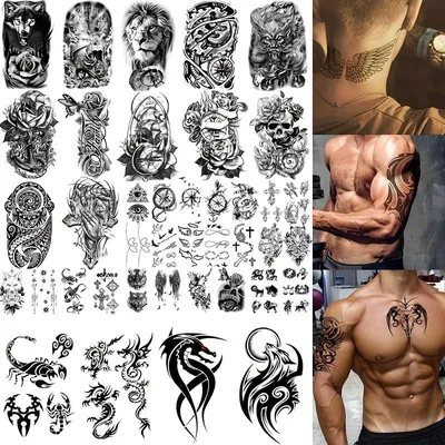 Татуировки на руку робота для женщин, мужчин, детей, взрослых, тату-наклейка  с черным компасом, волком, крестом, львом, ненастоящим демоном, тату-бумага  | AliExpress