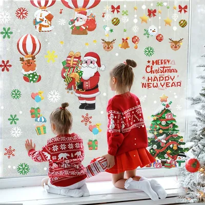 Веселые рождественские наклейки на окна, новогодняя художественная  наклейка, домашний декор, рождественские зеркальные наклейки, подарки –  лучшие товары в онлайн-магазине Джум Гик