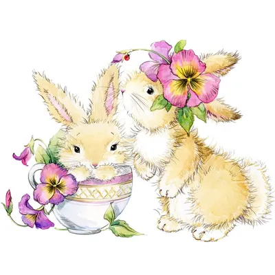 смешной зайчик с цветами. иллюстрация акварели. милый зайчик цветочная  композиция на белом фоне. кролик с Иллюстрация штока - иллюстрации  насчитывающей любимчики, чертеж: 222981254