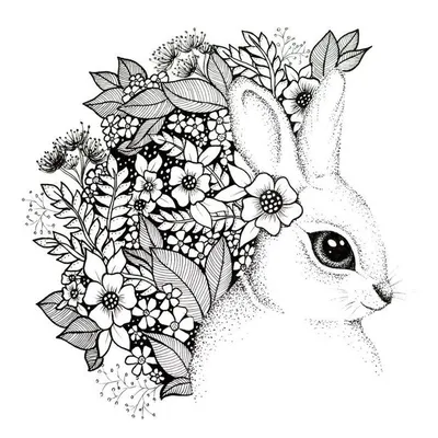 Кролик с цветами и слово зайчик | Премиум Фото
