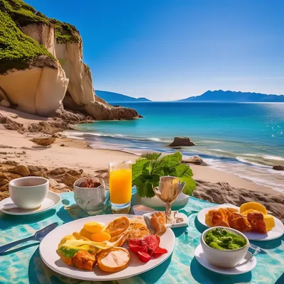 свежий завтрак у моря стоковое фото. изображение насчитывающей утро -  234085152