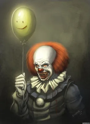 Страшный клыкастый клоун с летающим шариком в руке — Авы и картинки |  Искусство ужасов, Злые клоуны, Клоуны