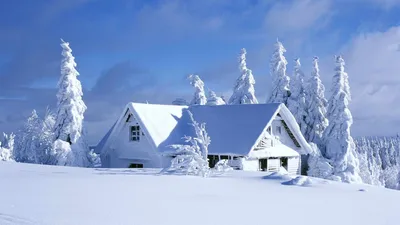Картинка на рабочий стол зима, снег, дом 1366 x 768