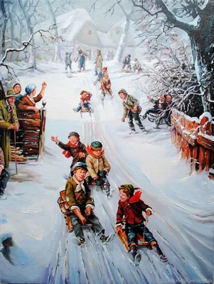 Зима дети вечер снегопад» — создано в Шедевруме