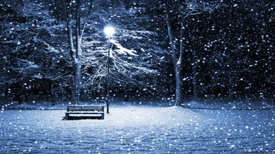 Фотография ночь, улица, фонарь зимние Природа снега 1920x1080