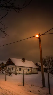 Картинка Хорватия Зима Снег в ночи Уличные фонари Дома 1080x1920
