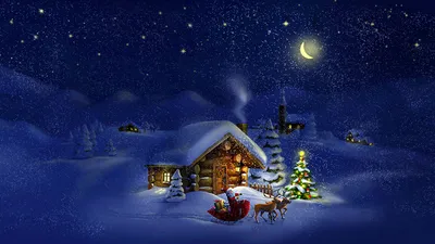 Новогодняя ночь, Зима, Новый Год, Лес, Ёлка, Ночь, Луна (2880x1800) - обои  для рабочего стола