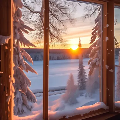 Зимний закат из окна,вид из окна…» — создано в Шедевруме