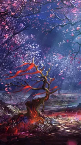 Природа 4К Обои на телефон дерево с розовыми листьями
