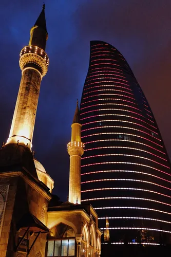 Азербайджан Обои на телефон высокое здание с башней