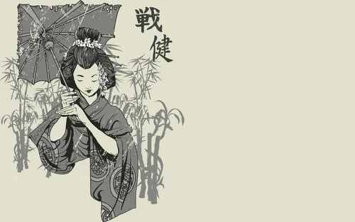 В Японском Стиле Обои на телефон черно-белый рисунок человека, держащего меч