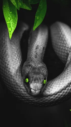 Змея Обои на телефон змея с зелеными глазами