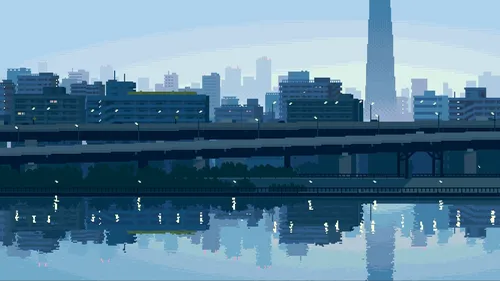Пиксельные Обои на телефон городской пейзаж с мостом