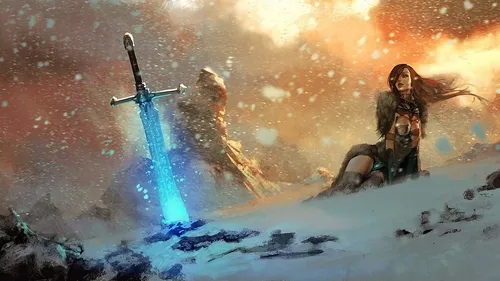 Руны Обои на телефон человек, сидящий на снегу с мечом и щитом