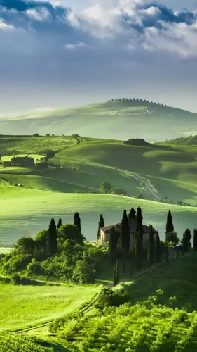 Италия Обои на телефон пейзаж с деревьями и водоемом на заднем плане