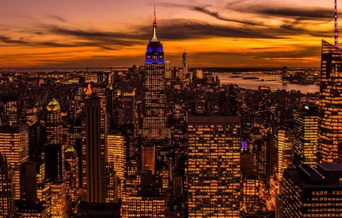 Нью Йорк Обои на телефон 30 Скайлайн Рокфеллер-Плаза на закате