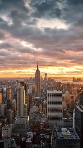 Нью Йорк Обои на телефон город с закатом