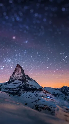 Ночь Обои на телефон снежная гора со звездами в небе