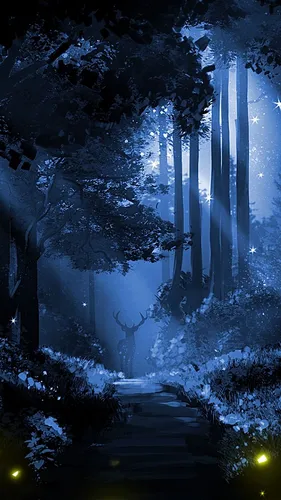 Ночь Обои на телефон лестница в заснеженном лесу